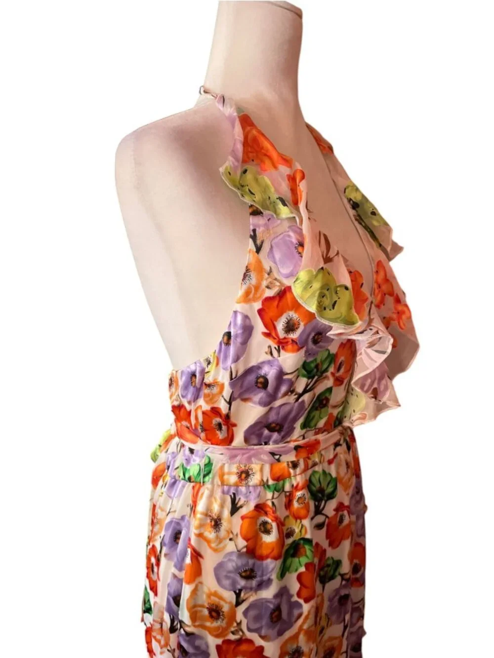 Alice + Olivia Evelia Floral Tie Waist Silk Blend Floral Dress SZ 8 Wedding - Picture 10 of 16